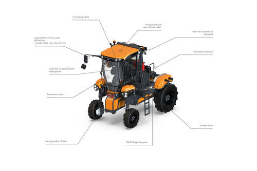 Tractor de arco alto - OPTIMUM 345 - Pellenc - viñero / distancia al suelo elevada / con cabina