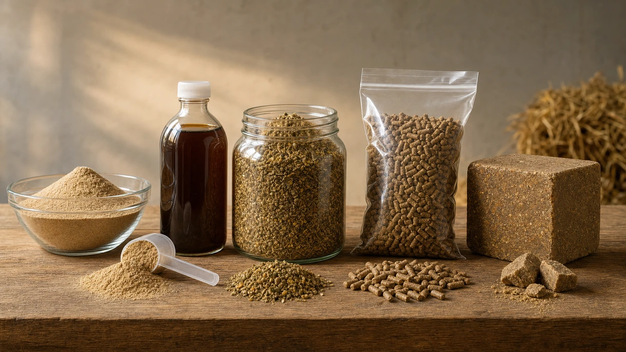 Cattle feeding at a modern barn bunk where appetite stimulants are mixed into a high-quality total mixed ration.