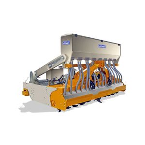 stone burier with hydraulic adjustment