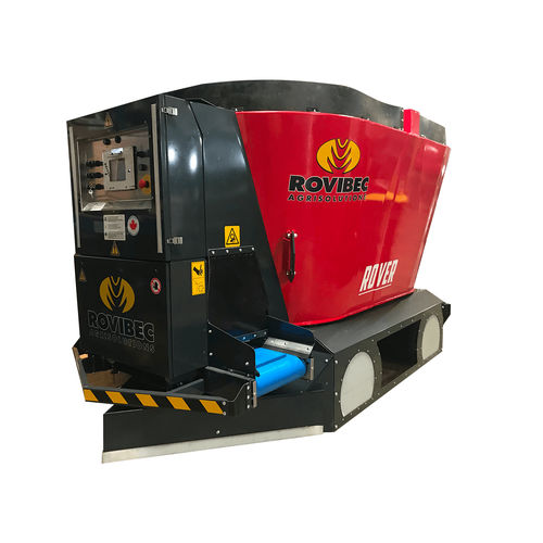 Rail-mounted feeding robot - ROVER - Rovibec Agrisolusions - cattle / programmable / with feed pusher