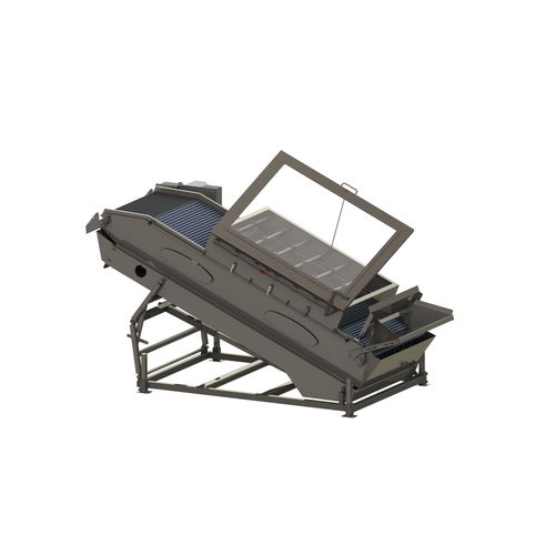 Fruit conveyor - CDT3608-DG - A & B Packing Equipment, Inc. - belt / inclined / height-adjustable