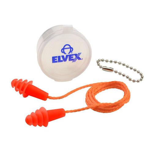 Reusable ear plugs - EP-512-ORANGE - ELVEX Corporation - plastic / corded