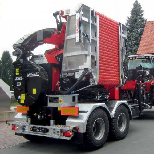 Truck-mounted wood chipper - 12 Z - MUSMAX - PTO-driven / with crane / hydraulic supply