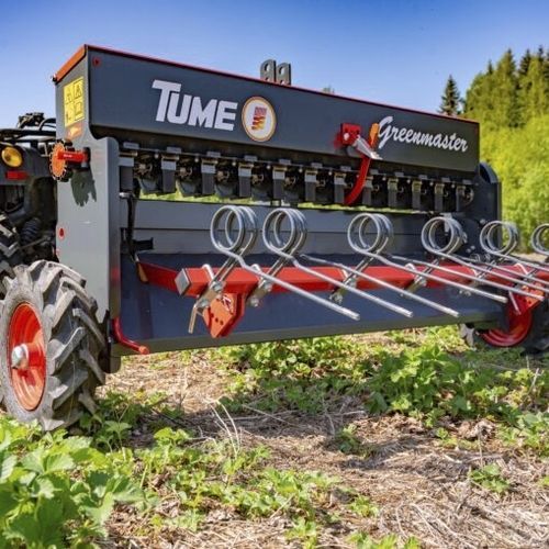 Mechanical seed drill - Greenmaster - Pel Tuote Oy - towed / with harrow / compact