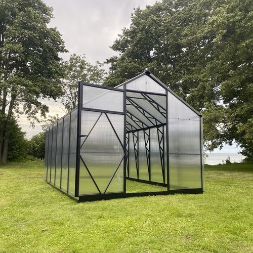 Even-span greenhouse - EHL Black 2.5 x 4.13 - Ecoslider Greenhouses and PremiFarm Aeroponic Vert - gardening / plastic / steel frame