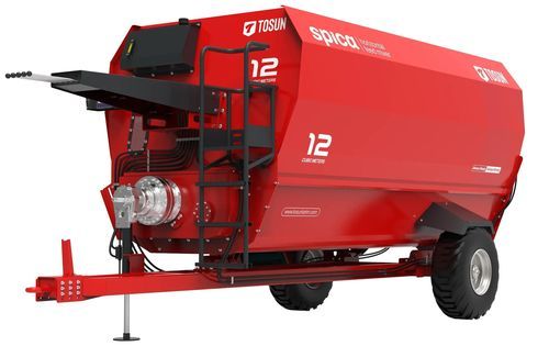 Horizontal mixing wagon - SPICA 12 - TOSUN - towed / side discharge / 2-auger
