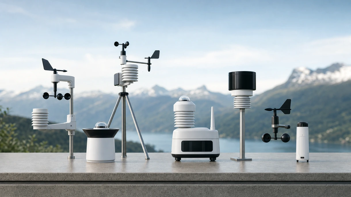 Una stazione meteorologica agricola a energia solare installata in un vigneto commerciale per fornire dati microclimatici in tempo reale per la gestione dell'irrigazione.