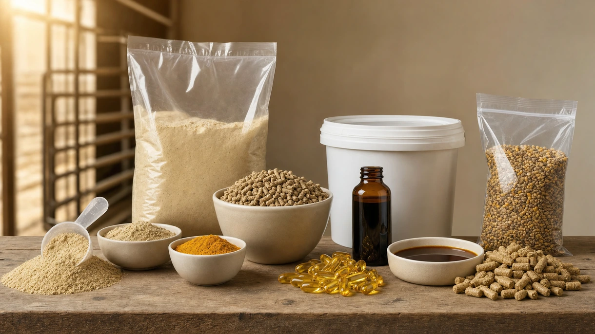 Agricoltore professionista che miscela integratori vitaminici concentrati in un moderno sistema di alimentazione automatica del bestiame in una grande azienda lattiero-casearia.