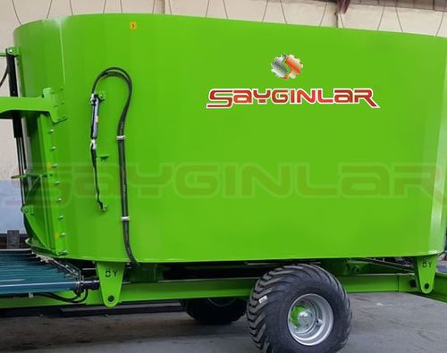 Miscelatore a vite verticale - 14 CBM - Sayginlar Agriculture Machinery Ltd. - trainato / con scarico laterale / a 2 coclee