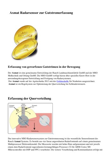 Axmat Radarsensor zur Gutstromerfassung