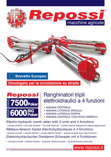 Electro-hydraulic comb rakes with 3 units and 4 functions