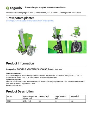 1 row potato planter