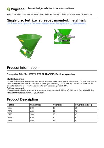 Mounted fertilizer spreader 5233