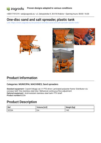 One-disc sand and salt spreader, plastic tank