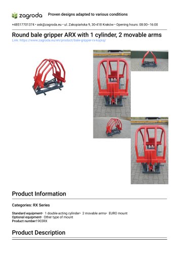 Round bale gripper ARX with 1 cylinder, 2 movable arms