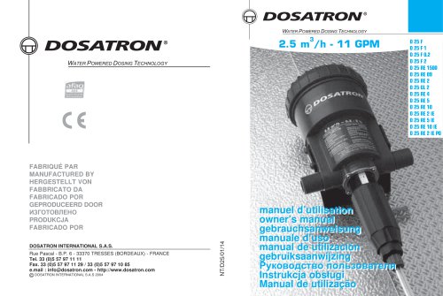 manuel d’utilisation 2.5 m3/h-11 GPM