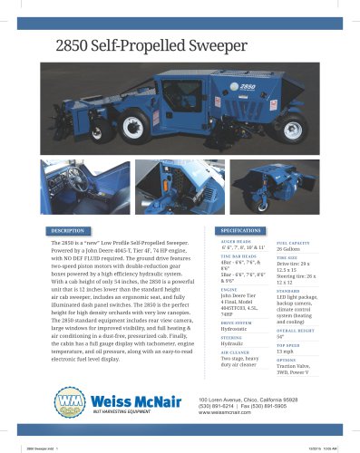 2850 Sweeper Specification Sheet