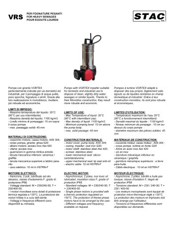 Submersible pumps for heavy sewages series VRS with stainless steel pump body