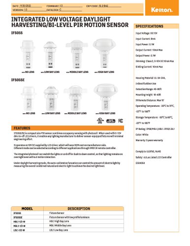 INTEGRATED LOW VOLTAGE DAYLIGHT. HARVESTING/BI-LEVEL PIR MOTION SENSOR