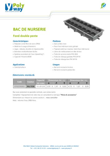 BAC DE NURSERIE Fond double pente