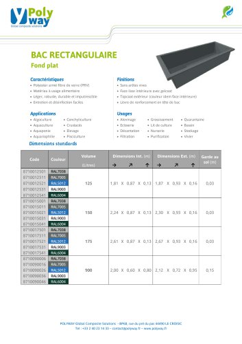 BAC RECTANGULAIRE Fond plat