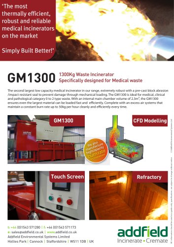 Addfield GM1300 Medical Waste Incinerator Datasheet GA PLC