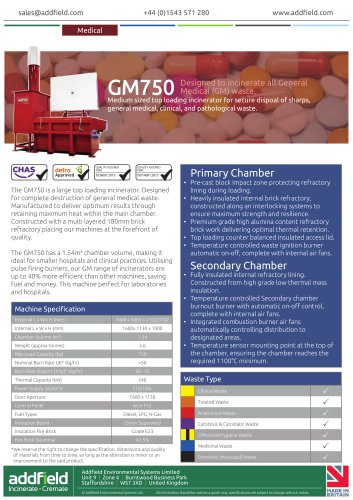 Addfield GM750 Medical Waste Incinerator Datasheet GA PLC