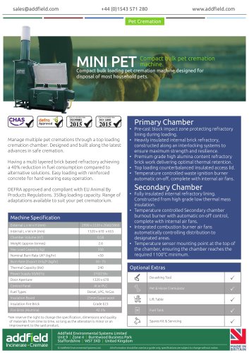 Addfield MINI Pet Cremation Machine Datasheet AI