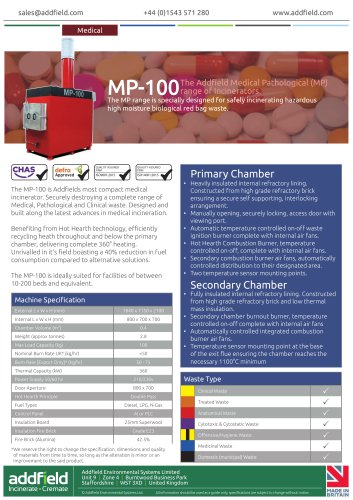 Addfield MP-100 Medical Waste Incinerator Datasheet GA AI