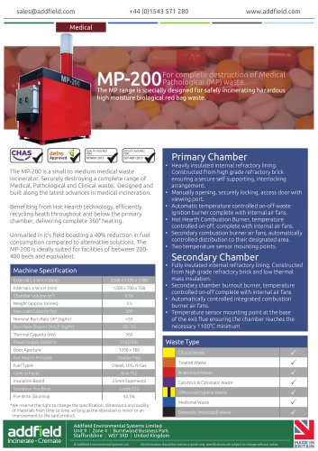 Addfield MP-200 Medical Waste Incinerator Datasheet GA AI