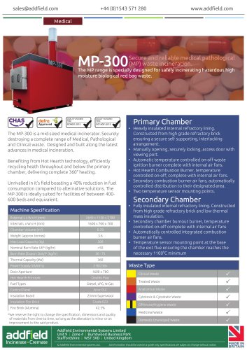 Addfield MP-300 Medical Waste Incinerator Datasheet GA AI