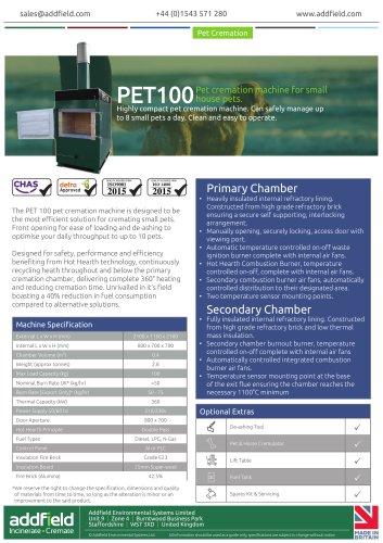 Addfield PET100 Pet Cremation Machine Datasheet AI