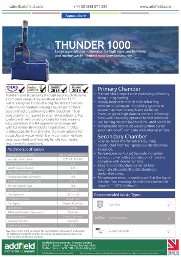 Addifeld Thunder 1000 Aquacultural Waste Incinerator Datasheet AI