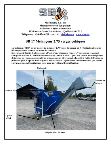 SB 17 2.75vg cubique m&eacute;langeur de terreau