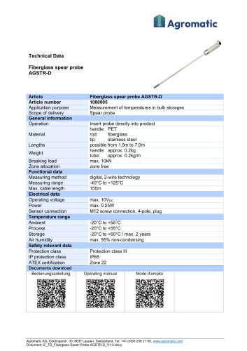 Fiberglass spear probe AGSTR-D