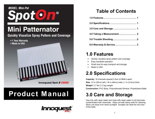 PRODUCT MANUAL: SPOTON® MINI-PATTERNATOR