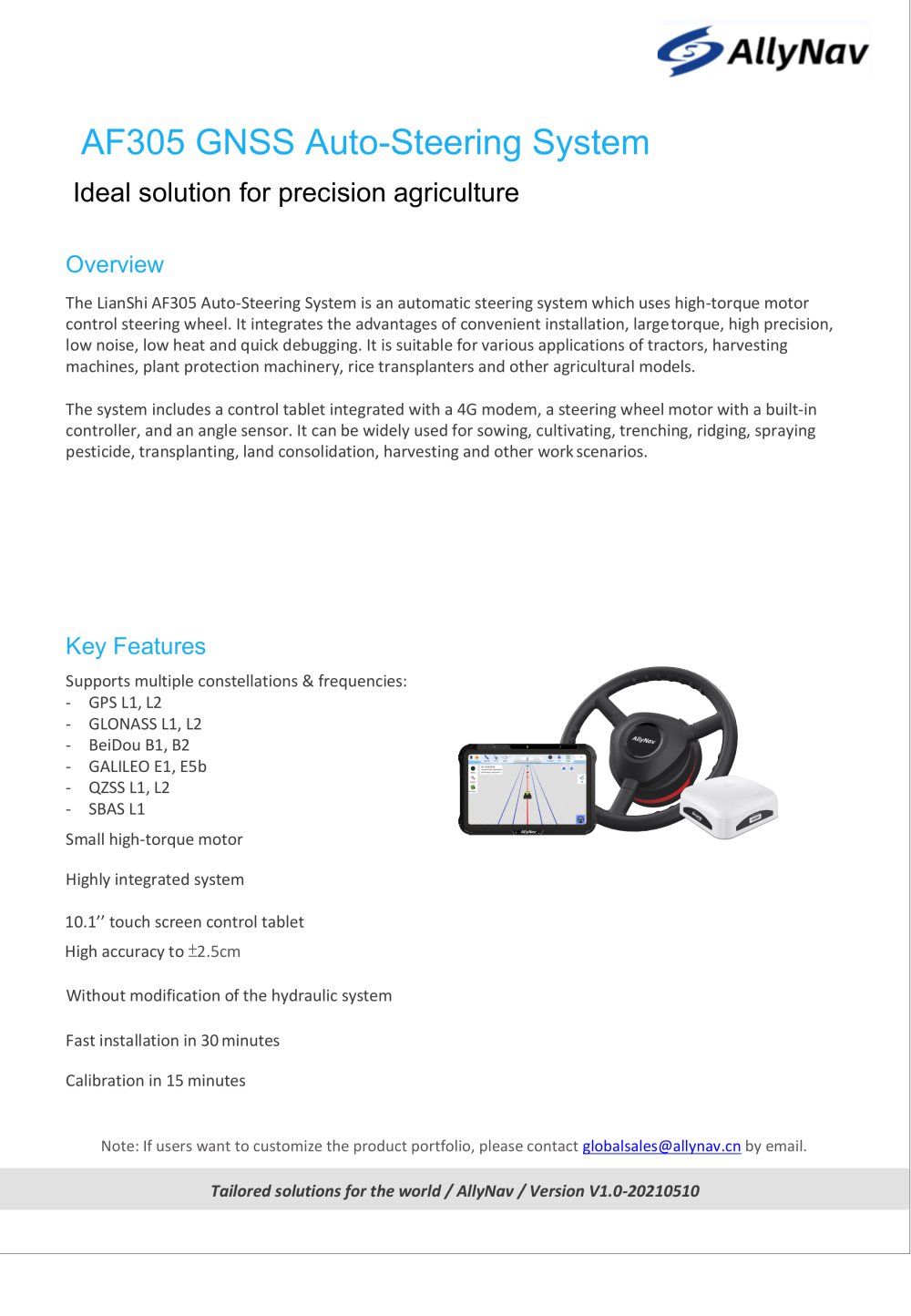 AF305 GNSS Auto-Steering System - Shanghai AllyNav Technology Co., Ltd.