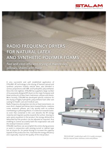 RADIO FREQUENCY DRYERS FOR NATURAL LATEX AND SYNTHETIC POLYMER FOAMS