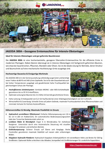 JAGODA 300A – Gezogene Erntemaschine für Intensiv-Obstanlagen