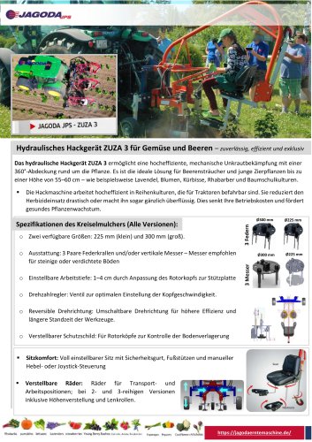 ZUZA 3- Hydraulisches Hackgerät für den Gemüse- und Beerenanbau