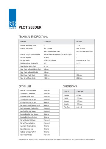 PLOT SEEDER TECHNICAL SPECIFICATIONS