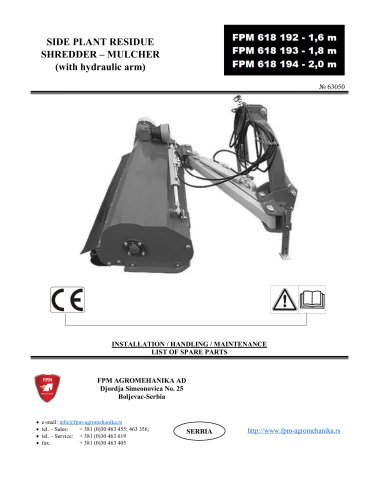 SIDE PLANT RESIDUE SHREDDER &ndash; MULCHER (with hydraulic arm)