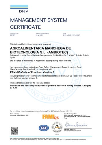 FAMI-QS · Feed safety management certificate