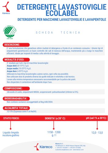 DETERGENTE LAVASTOVIGLIE ECOLABEL 