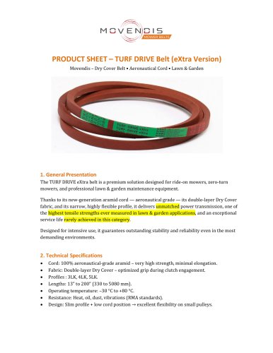 Movendis eXtra Turf Drive Belt - Product Sheet