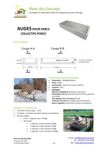Fiche technique Auges béton Porcs