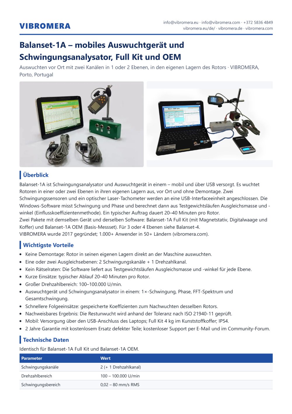 Balanset-1A &ndash; mobiles Auswuchtger&auml;t und Schwingungsanalysator, Full Kit und OEM - VIBRO