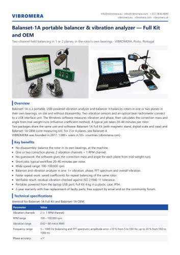 Balanset-1A portable balancer & vibration analyzer &mdash; Full Kit and OEM datasheet