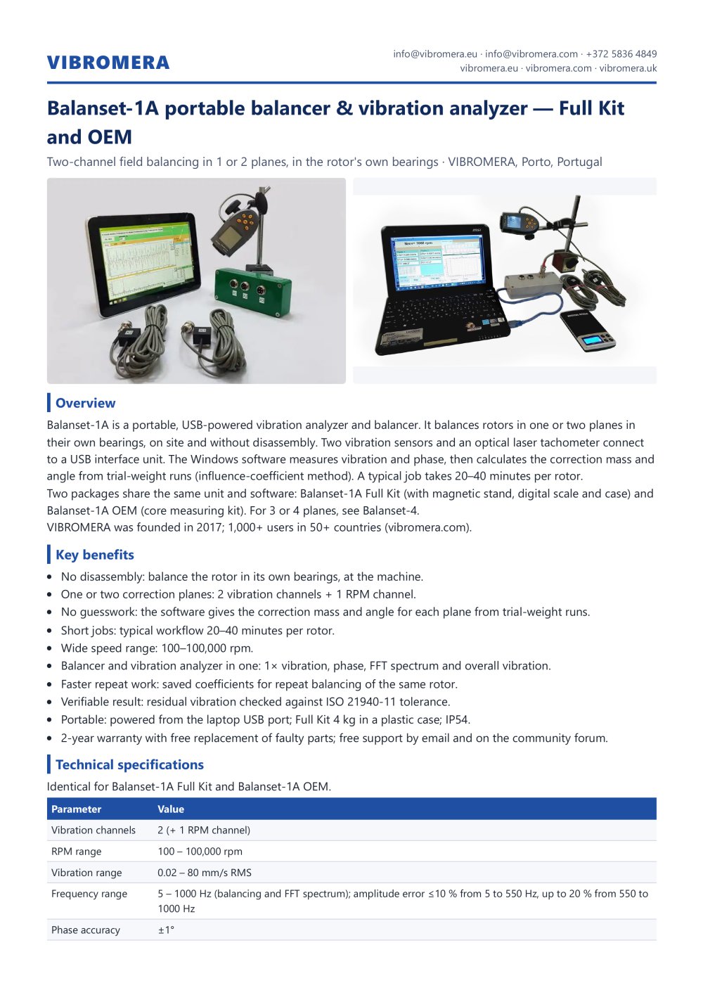 Balanset-1A portable balancer & vibration analyzer &mdash; Full Kit and OEM datasheet - VIBRO