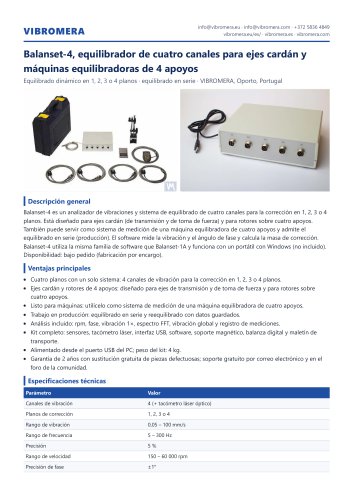 Balanset-4, equilibrador de cuatro canales para ejes card&aacute;n y m&aacute;quinas equilibradoras de 4 apoyos